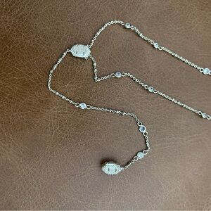Kendra Scott Claudia White Druzy Crystal Antique Silver Y Lariat Necklace